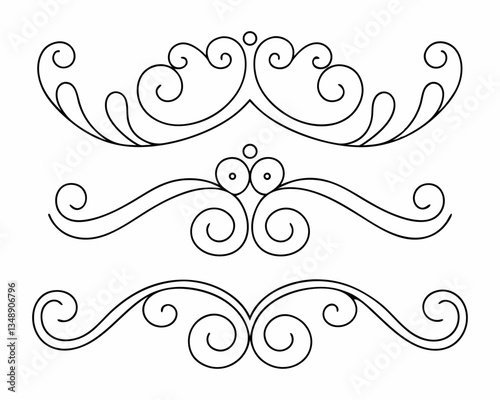 Elegant swirls, calligraphic flourishes, black and white line art, decorative curves, flowing shapes