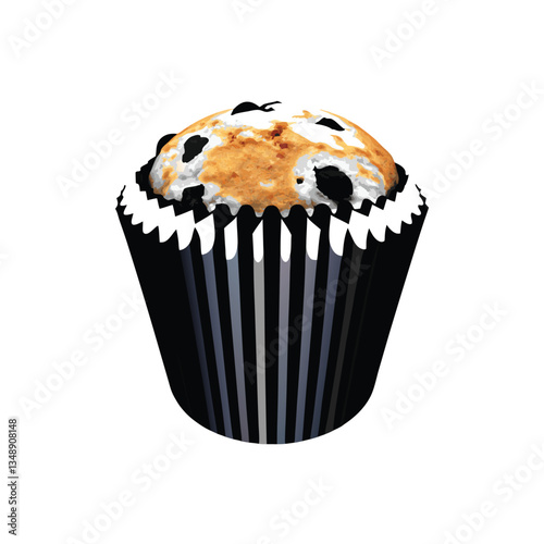 A delicious isolated blueberry muffin, a sweet baked snack