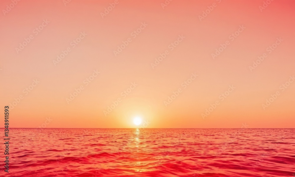 Obraz premium Vibrant sunset over the sea for tranquil escape, promoting relaxation, contemplation, a sense of peace and serenity for travel, wellness and inspirational content