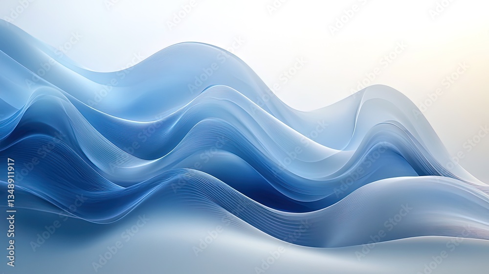 Fototapeta premium Abstract digital artwork of waves, stylized curves and blue tones 