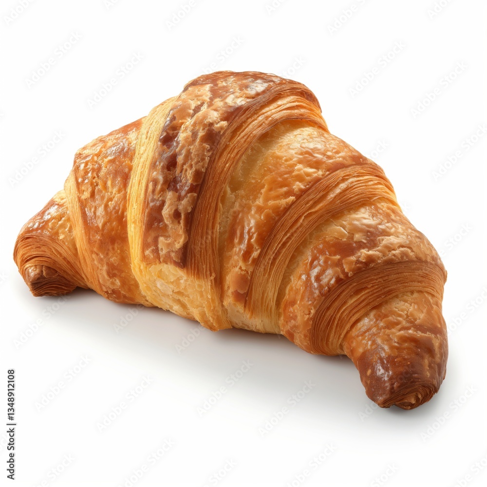 Golden-brown croissant with flaky layers, perfect for breakfast or a snack.
