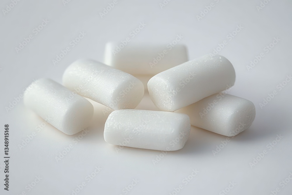 White Chewing Gum Pieces on Soft White Background Clean Minimalist Still Life White Chewing Gum Pieces on Soft White Background Clean Minimalist Still Life