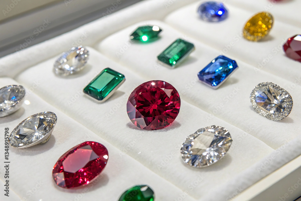 Assorted Precious Gems Displayed on a Bright White Surface