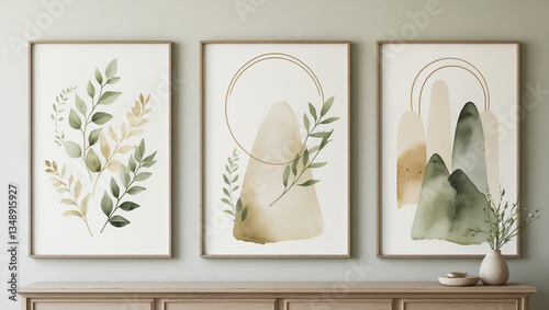 frame, poster frame, picture frame, mockup, natural tones, interior design of living room interior