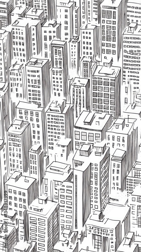 Fototapeta premium Urban Skyline Drawing - Cityscape Perspective