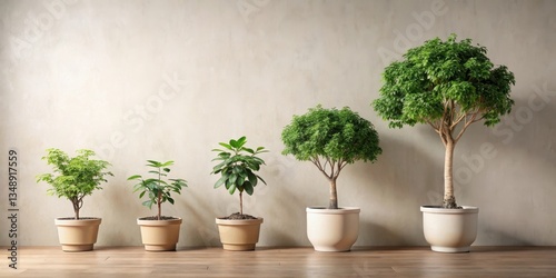 Wallpaper Mural Indoor Plants of Varying Sizes in Neutral Pots Against a Light Wall Torontodigital.ca