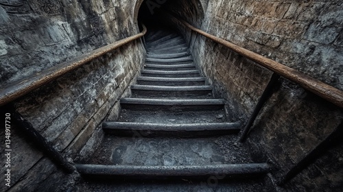 Dark stone spiral staircase descending into unknown
