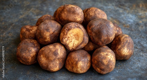 Wallpaper Mural Pile of fresh chestnuts with glossy brown shells arranged on dark textured surface highlighting their autumnal warmth seasonal nut rich in flavor used in culinary traditions Torontodigital.ca