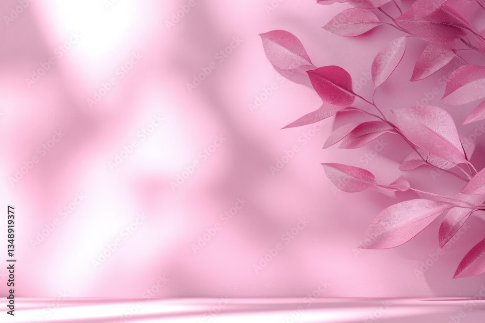 Product Presentation Background Abstract Pink Gradient Soft Lighting Room with Shadows of Leaves and Flowers Product Presentation Background Abstract Pink Gradient Soft Lighting Room with Shadows of Leaves and Flowers