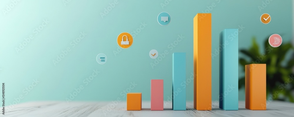 Strategic planning resources growth concept. Digital bar graph with icons on a colorful background. Strategic planning resources growth concept. Digital bar graph with icons on a colorful background.