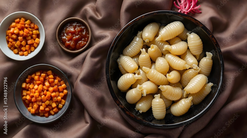 Traditional Beondaegi Steamed Silkworm Pupae with Soy Sauce (Korean Cuisine)