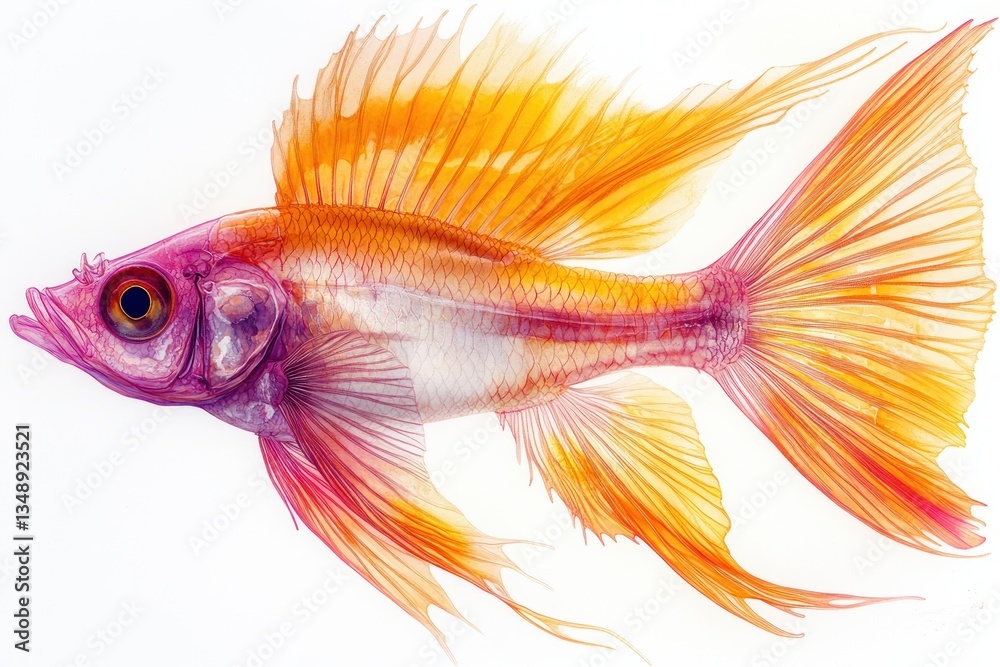 Fototapeta premium Transparent Fish Skeleton Illustration with Vibrant Colors and Photorealistic Details