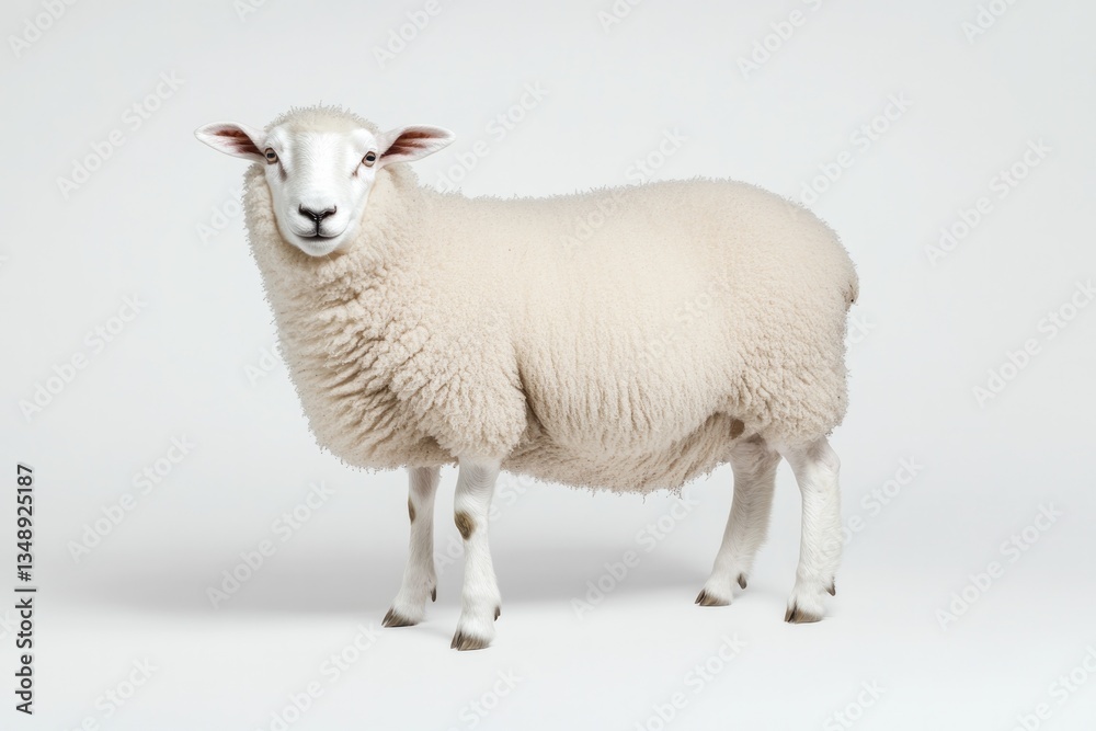 Fluffy sheep stands confidently on white background, showcasing Fluffy sheep stands confidently on white background, showcasing