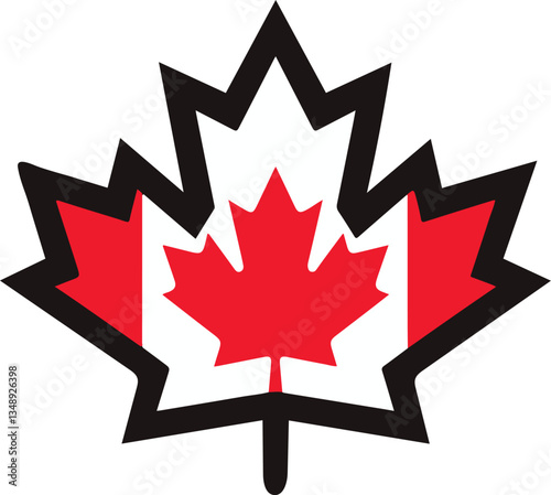 Canada flag with stars. stylized maple leaf logo with the colors of the Canadian flag. 