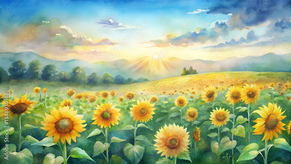 Obraz premium Watercolor Sunflowers. 