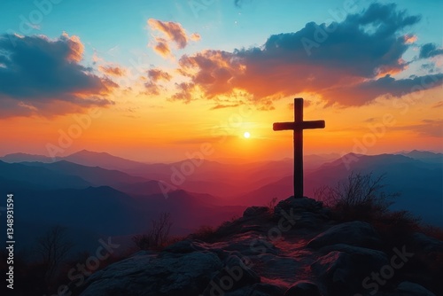 Cross at Sunset on the Mountain