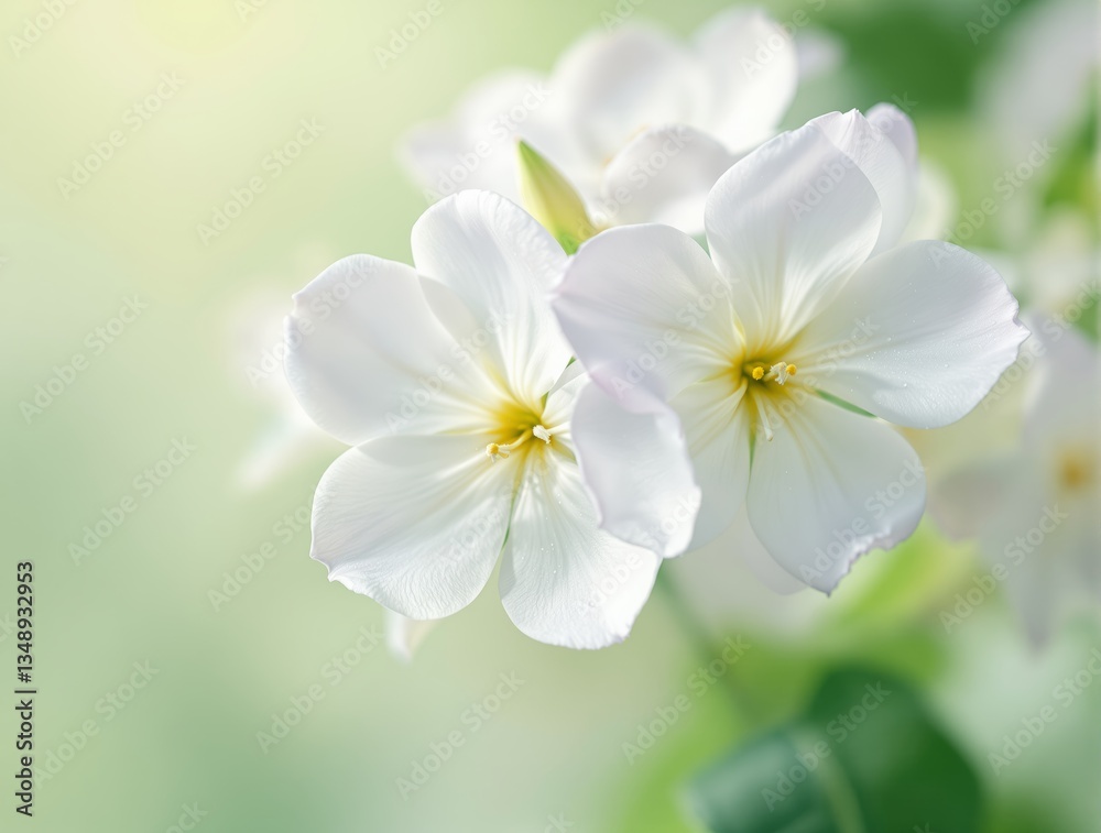 White delicate flowers with soft petals in full bloom on a blurred green background. A creative floral wallpaper concept with a fresh and serene atmosphere. Ai generative White delicate flowers with soft petals in full bloom on a blurred green background. A creative floral wallpaper concept with a fresh and serene atmosphere. Ai generative