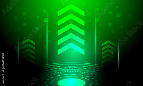 green arrow shapes electronic cyberspace connection with neon light abstract high technology background