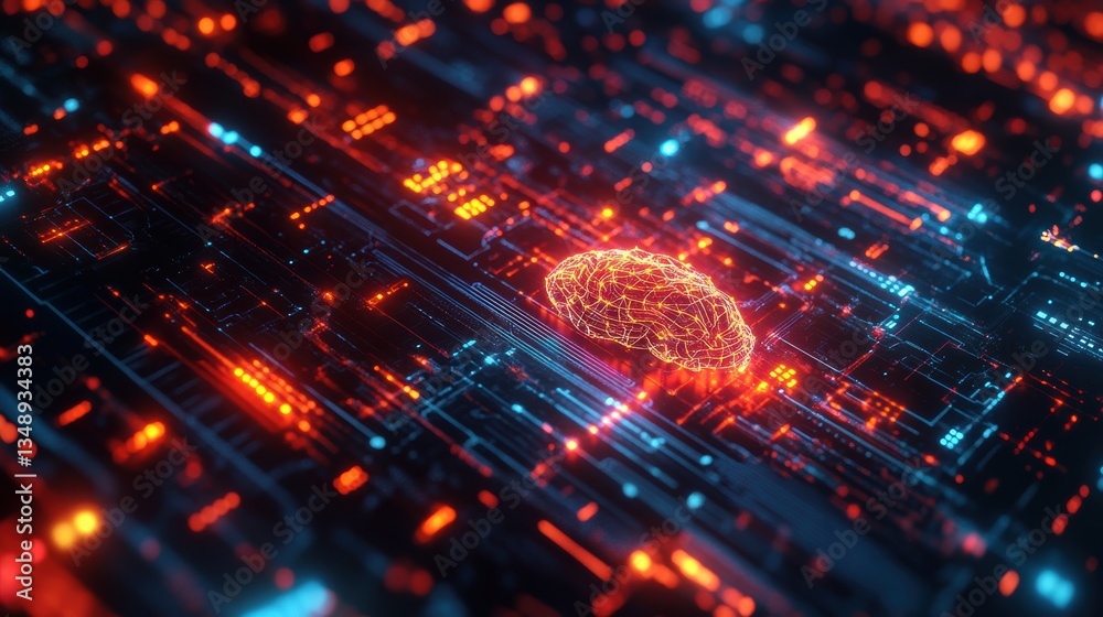 Fototapeta premium Cybernetic AI Brain Analyzing Vast Data Networks Ultimate