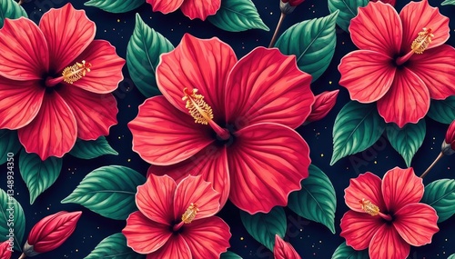 Wallpaper Mural Bold hibiscus print, stylized petals, repeating motif , style, graphic, flower Torontodigital.ca