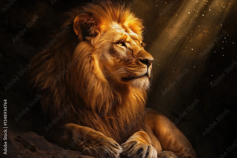 Fototapeta premium Majestic lion bathed in golden light