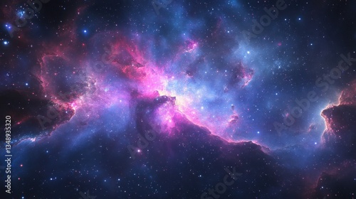 Pink and purple nebula with bright stars shining in the vastness of space
