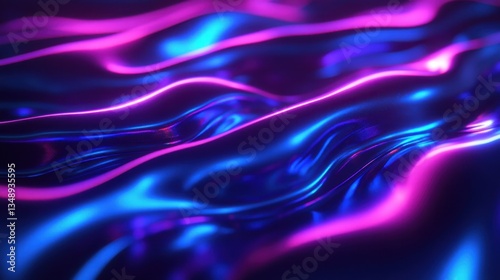 Neon pink and blue lights flowing over a reflective surface