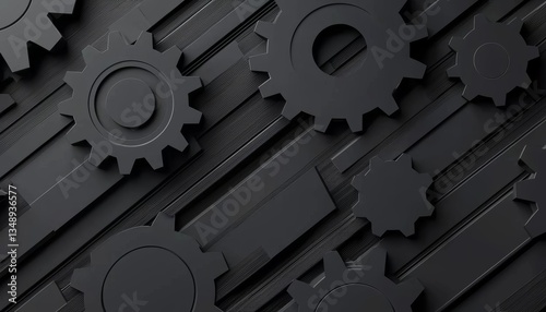 A modern abstract design featuring black gears and stripes, emphasizing industrial aesthetics and mechanical themes.