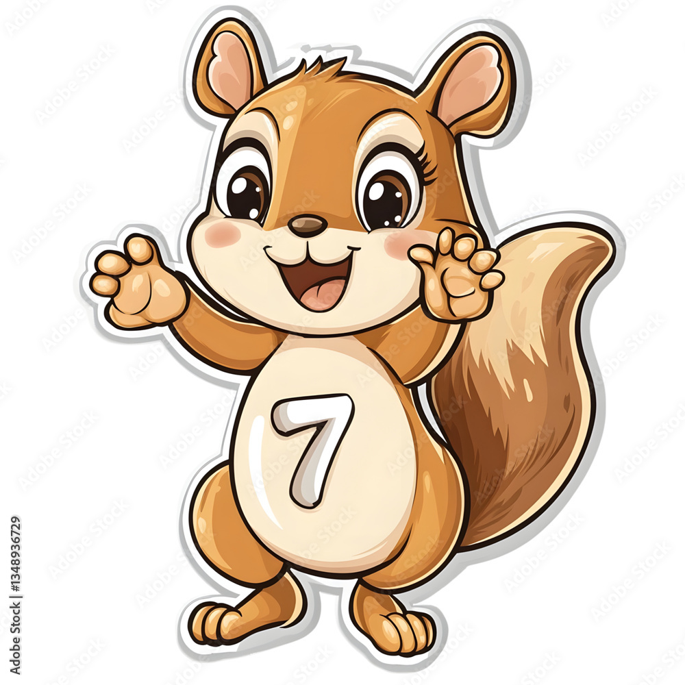 Bouncy Squirrel Holding Number 7 and Clapping Excitedly Bouncy Squirrel Holding Number 7 and Clapping Excitedly