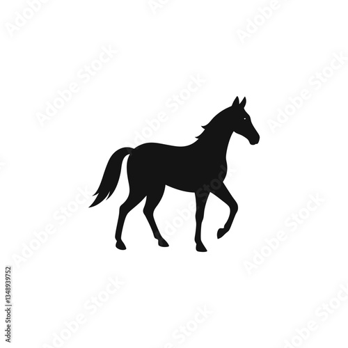A sleek horse silhouette vector with a bold black outline on a white background. This minimalist design highlights the horse's grace and strength, perfect for logos, equestrian themes, or artistic pro