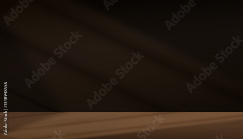 Autumn background,Brown Wall Studio Room and Light,Shadow on Podium Stage for Product,Dark Brown Backdrop scene banner with sunlight on floor texture Fall Season,Interior Kitchen with blur gradient