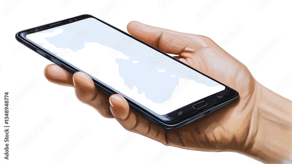 Stylish Hand Holding Smartphone with Abstract Black and White Design on Screen Stylish Hand Holding Smartphone with Abstract Black and White Design on Screen