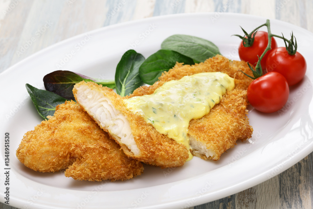 fried basa fish fillet with tartar sauce. fried basa fish fillet with tartar sauce.
