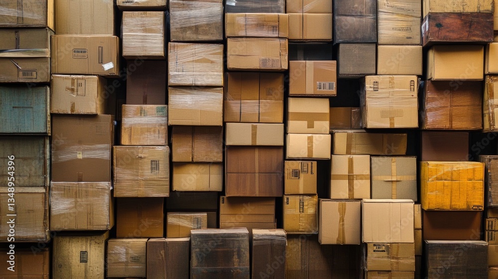 Stacked Cardboard Boxes in a Storage Facility Stacked Cardboard Boxes in a Storage Facility