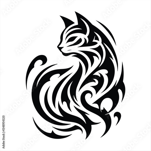 Tribal Cat Tattoo Design – Elegant Feline Artwork