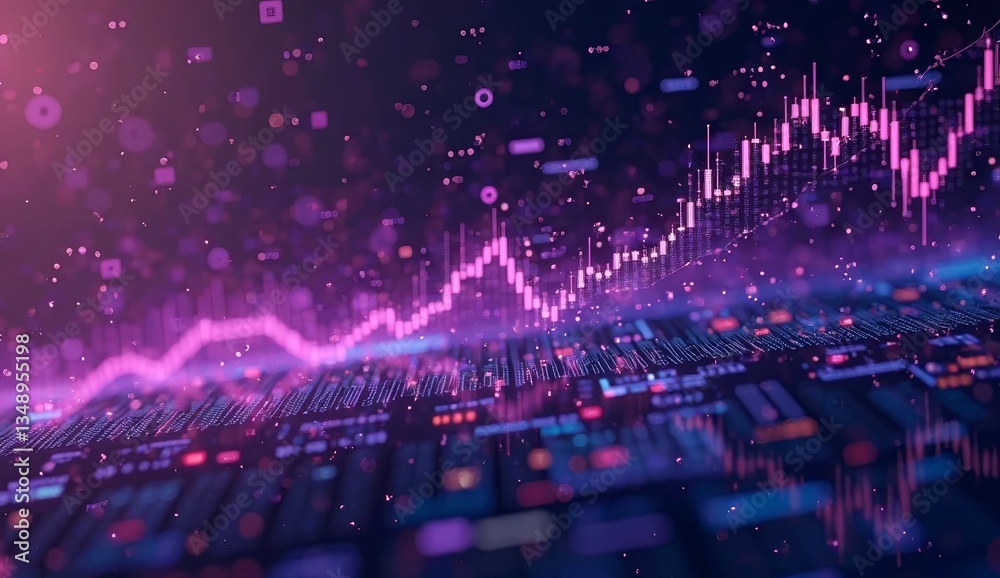 Obraz premium Stock market data visualization with glowing trend line in 3D space 