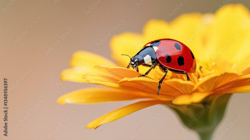 Close-up of a ladybug on a vibrant yellow flower, highlighting nature's beauty and delicate details. Close-up of a ladybug on a vibrant yellow flower, highlighting nature's beauty and delicate details.