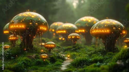 Wallpaper Mural Glowing Mushrooms in a Dark Forest Torontodigital.ca