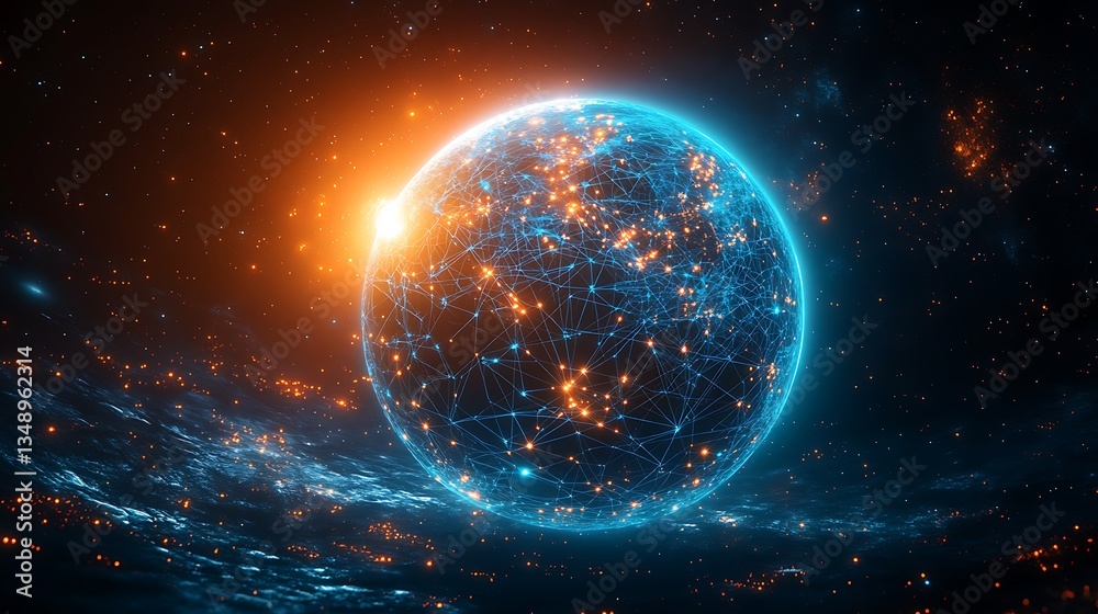 Obraz premium Digital Globe with Glowing Network Connections Representing Global Connectivity