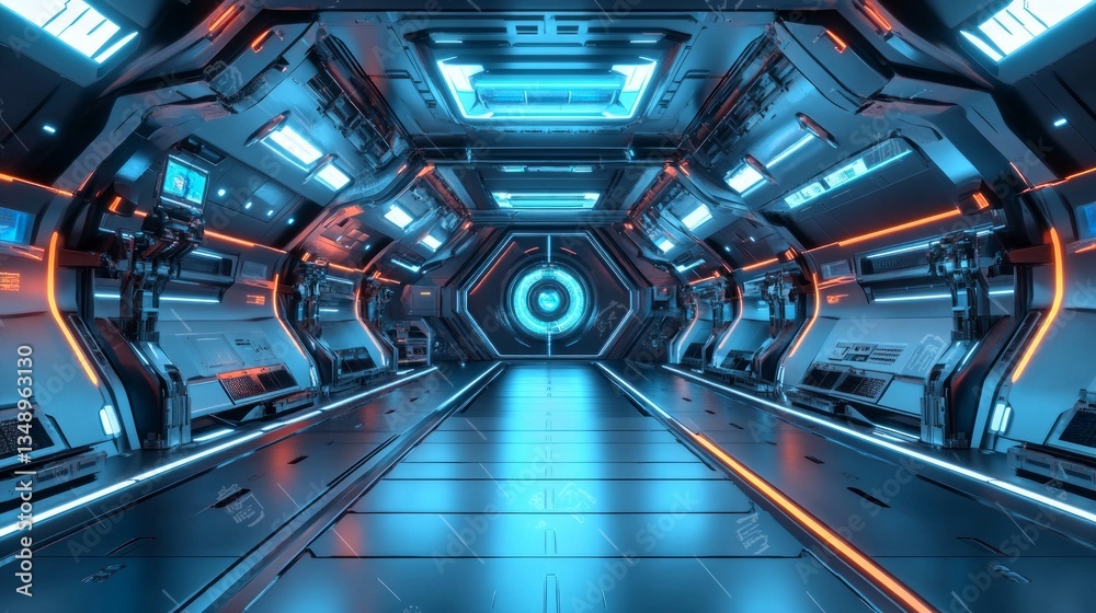 Futuristic Factory Interior with Robotic Arm in Futuristic Setting Futuristic Factory Interior with Robotic Arm in Futuristic Setting
