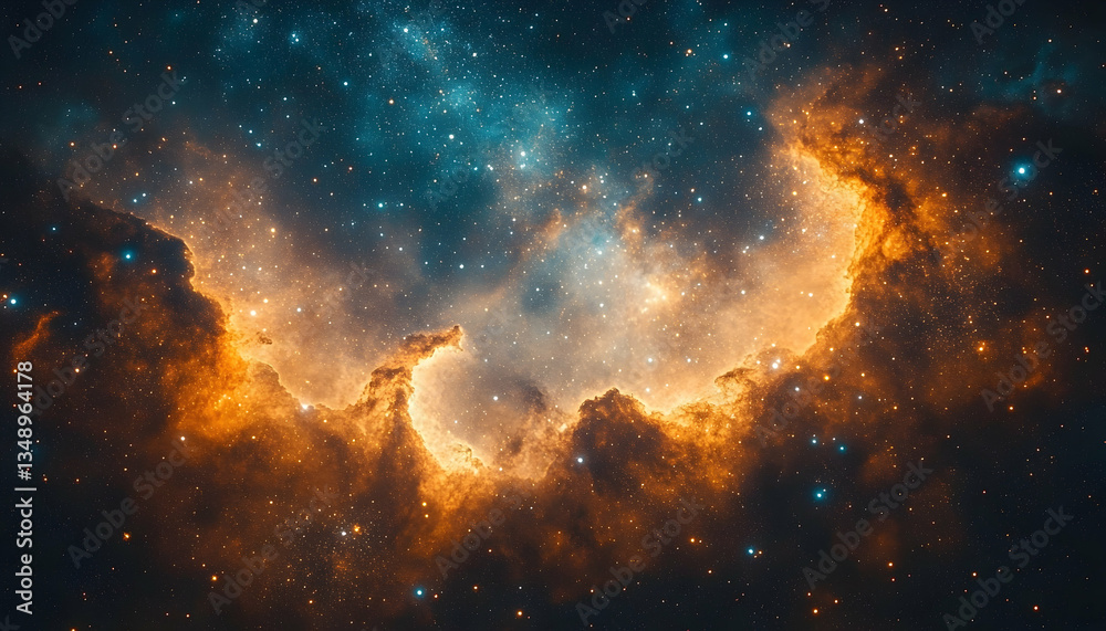 Naklejka premium Celestial Embers: A Cosmic Dance of Light and Dust in the Deep Universe