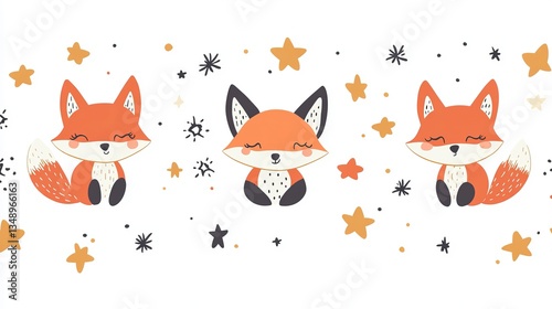 Charming Scene of Three Playful Foxes Under a Starry Night Sky Creating a Whimsical Atmosphere