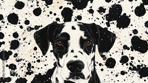 Intriguing Black and White Dog with Striking Red Eye Captivating Viewers with Its Unique Appearance