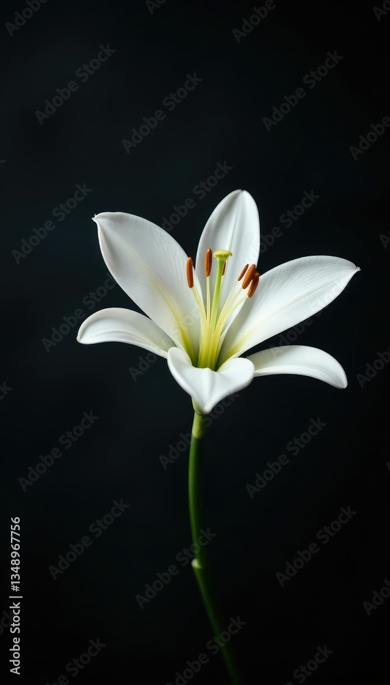 Obraz premium Single white lily flower on a dark background, white, petals, focus
