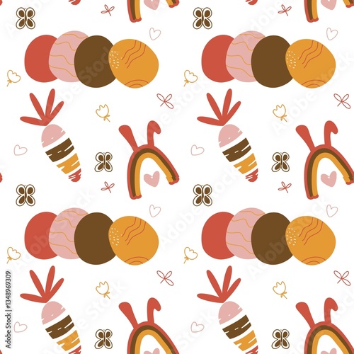 Easter holiday with Easter egg seamless pattern boho funny monsters