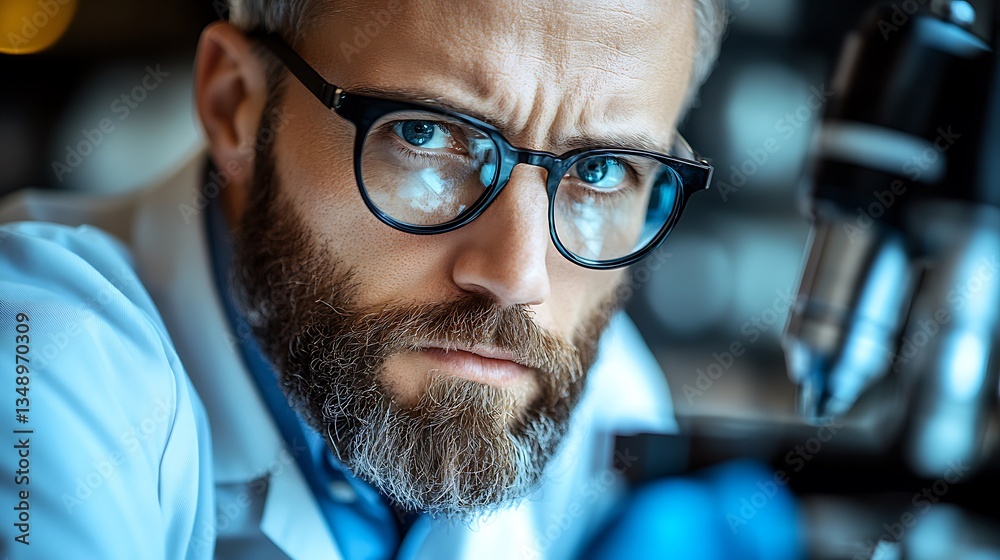Serious scientist in lab coat. Serious scientist in lab coat.