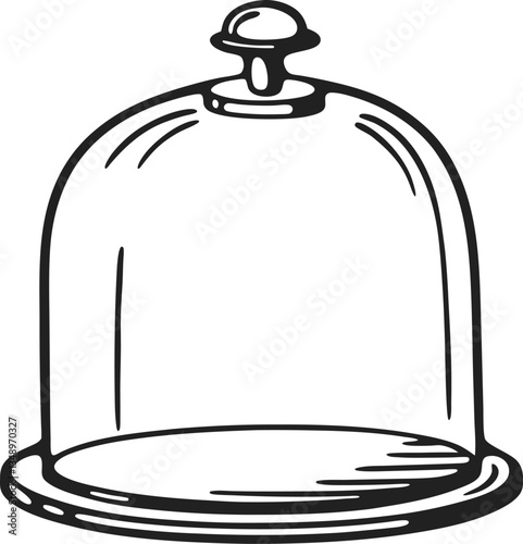 Glass cloche illustration, dome container sketch vintage kitchen or dining accessory, protective cover