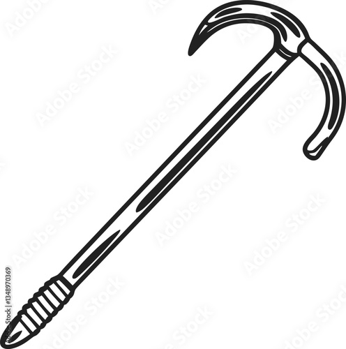 ice climbing axe illustration monochrome ice tool, mountaineering equipment for extreme sports