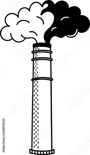 Pollution concept industrial chimney emitting smoke, environmental impact illustration