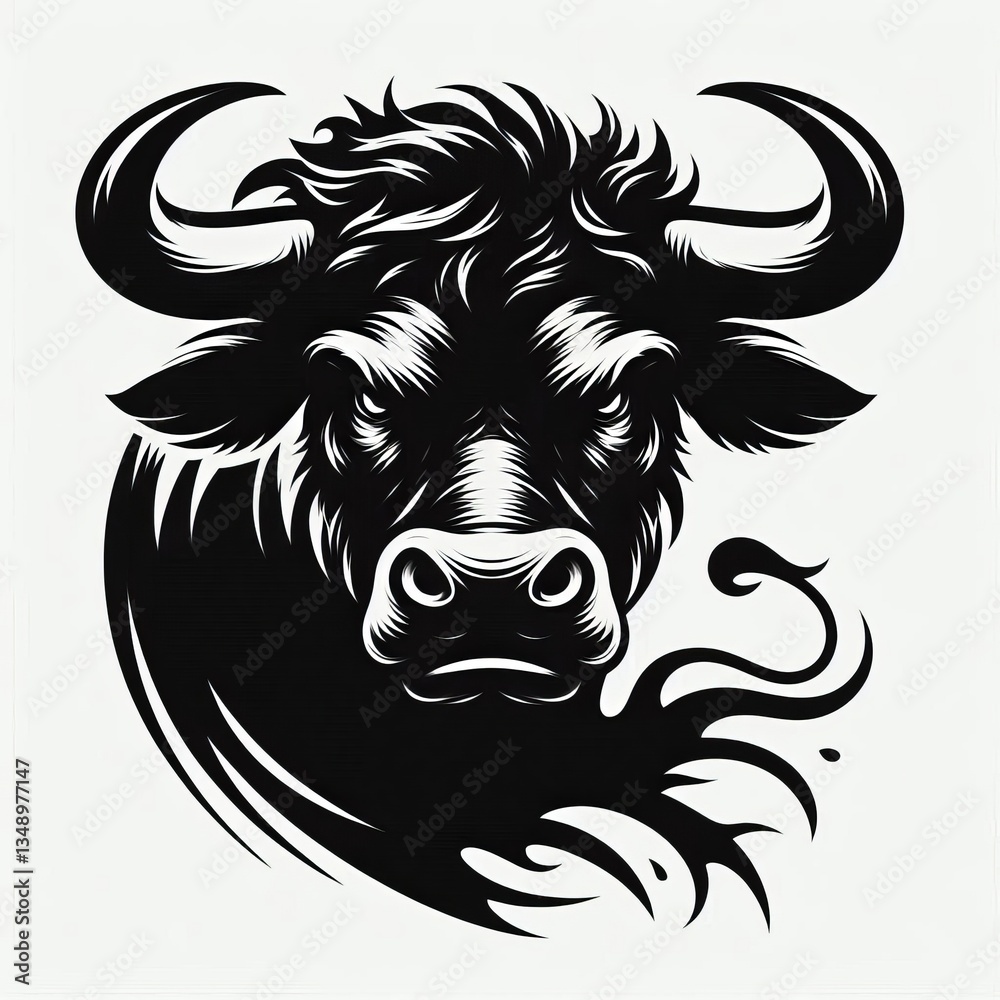Fototapeta premium Cow Silhouette in Bold Black and White